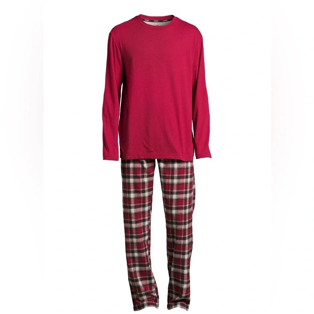 Hanes Men’s Slub Jersey Top and Ultra Soft Flannel Sleep Pants Set, 2-Piece
